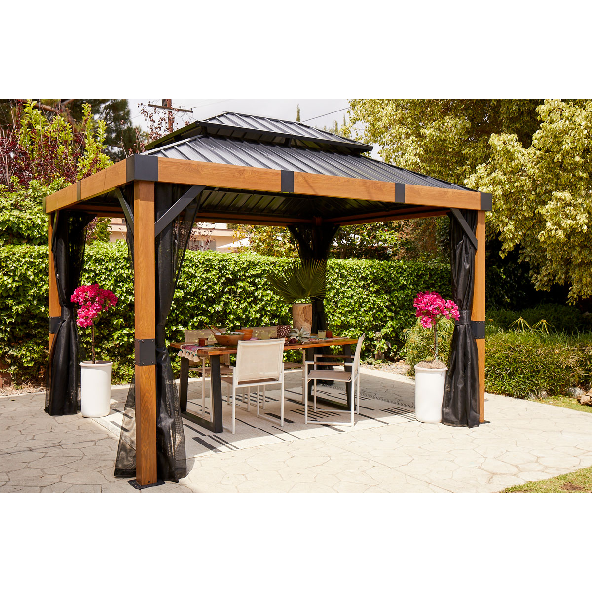 Sojag Pavillon Fontana 1012 inkl. Moskitonetz 298x364,3x310cm Holzoptik