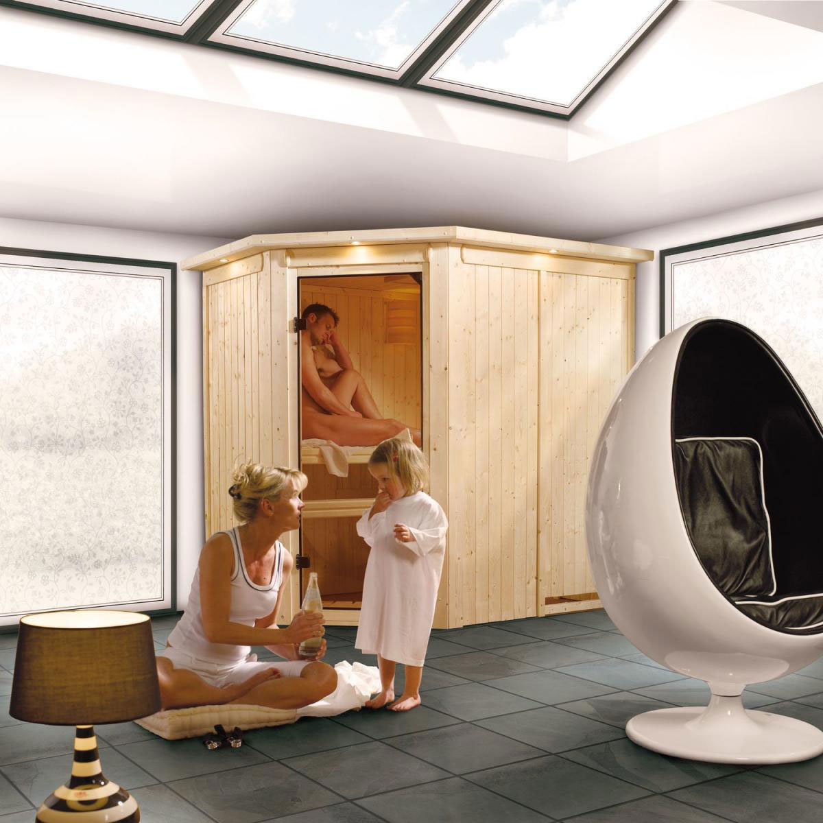 Karibu Systemsauna Saja 68 mm 3,6 kW Ofen externe Strg modern ohne Kranz Bild 5