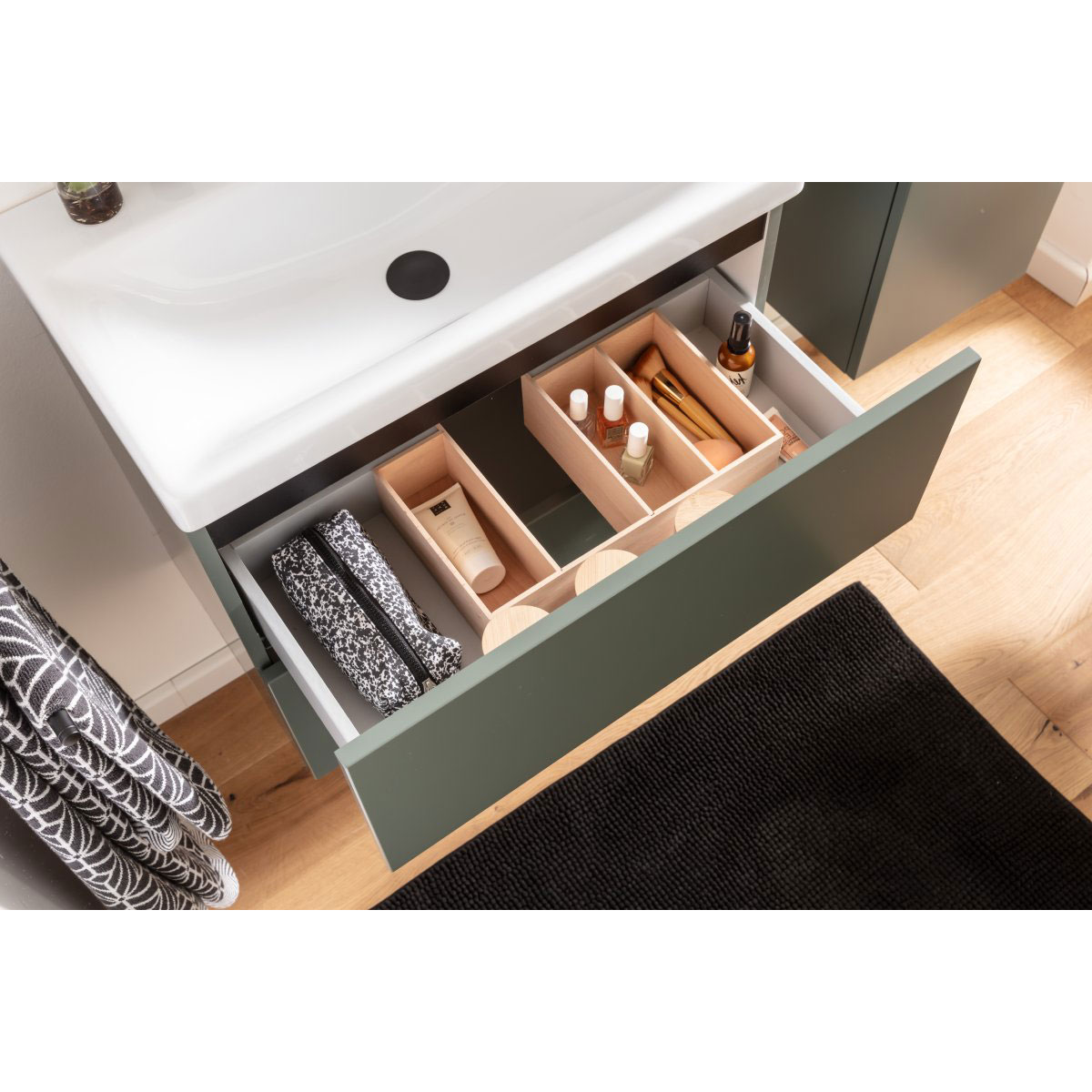 BADMOBIL Waschtischunterschrank CRAFT 63 x 54 x 36 cm 2 Schubladen mit Push-To-Open grün-matt Bild 3