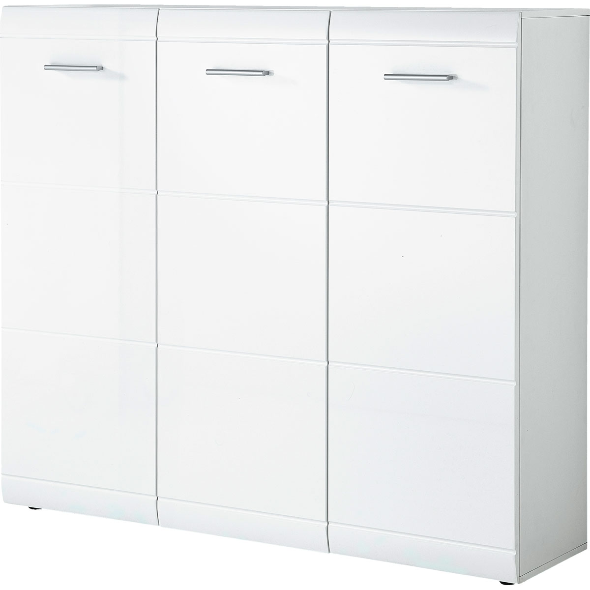 Schuhschrank Adison Fronten in Hochglanz mit Rillenfräsung 134 x 120 x 36 cm weiß