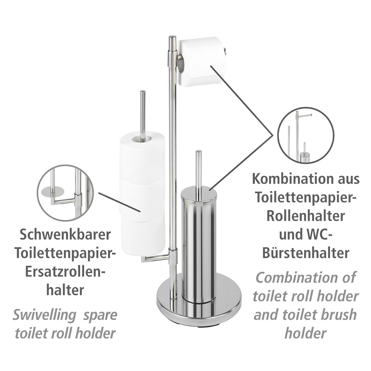 Wenko Stand WC-Garnitur Universalo und Neo Edelstahl Toilettenpapierhalter rostfrei | WC-Bürstenhalter integrierter 514771