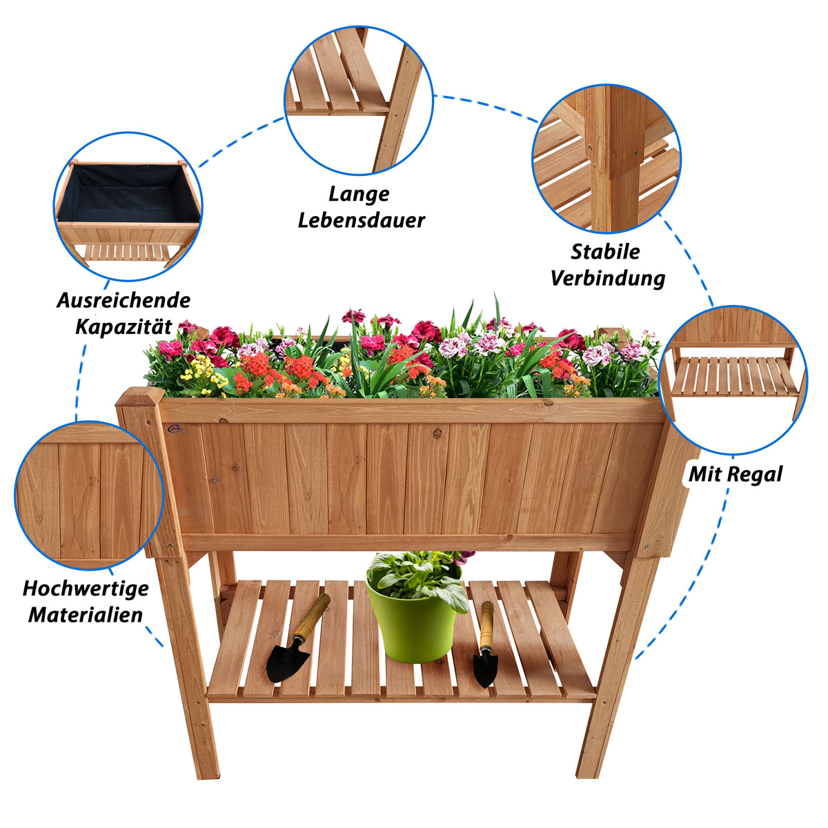 Coemo Hochbeet Kräuterbeet mit Pflanzfolie 90 x 40 x 90 cm Bild 4