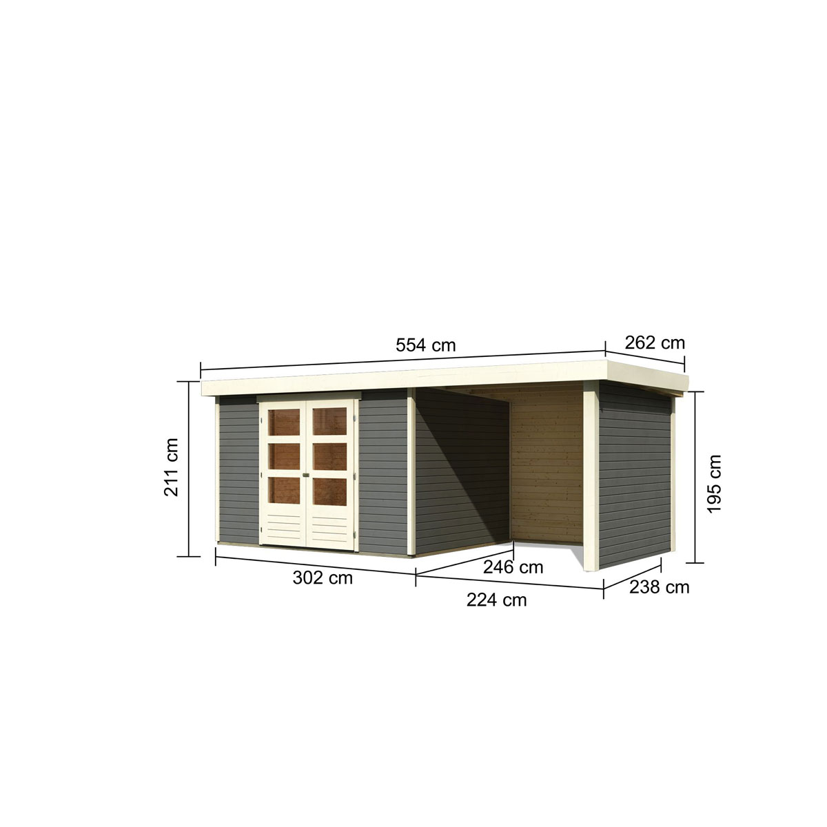 Karibu BBH Askola 5 Set mit Anbaudach terragrau Bild 3