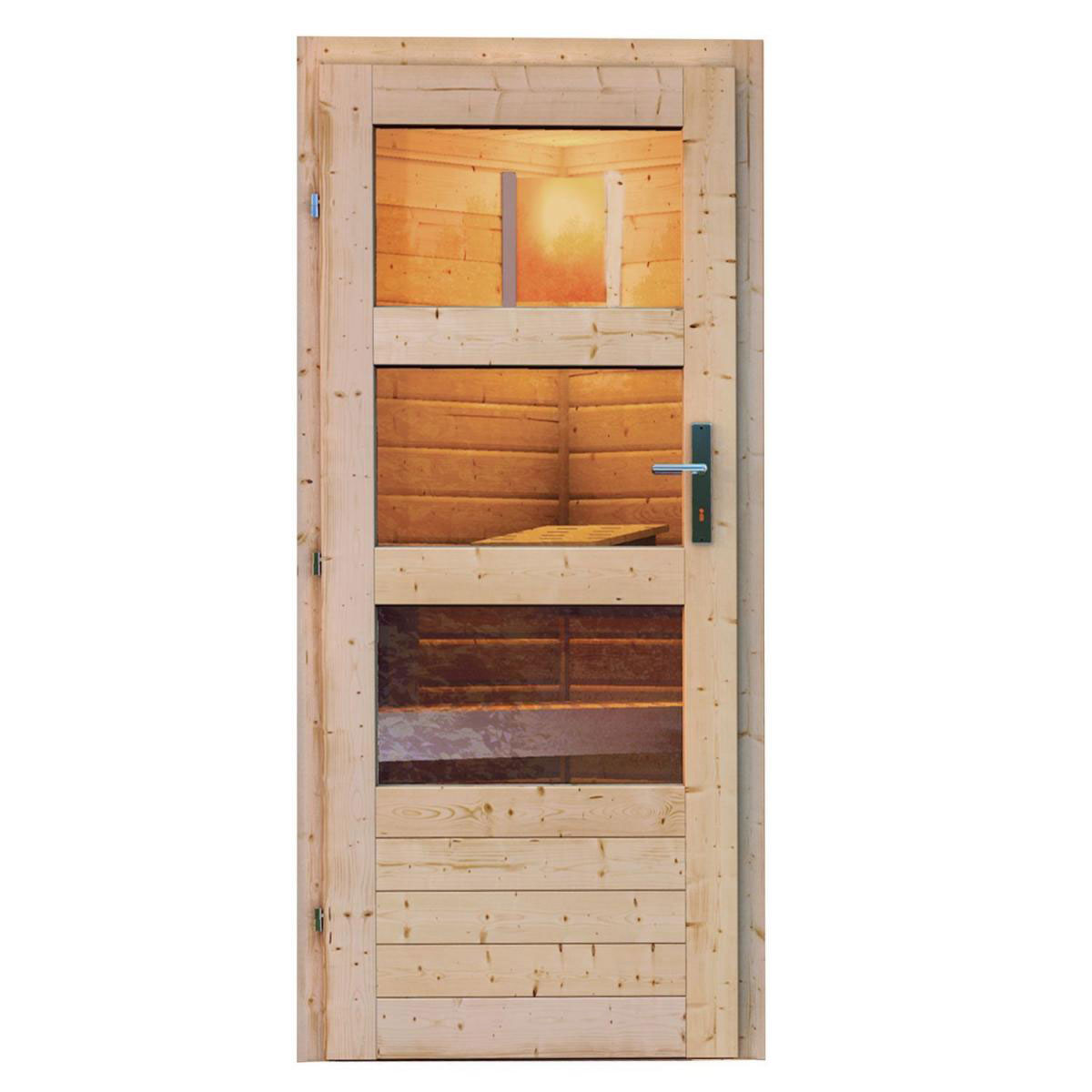 Karibu Saunahaus Skrollan 38 mm 9 kW Bio Ofen externe Strg moderne Tür terragrau Bild 3