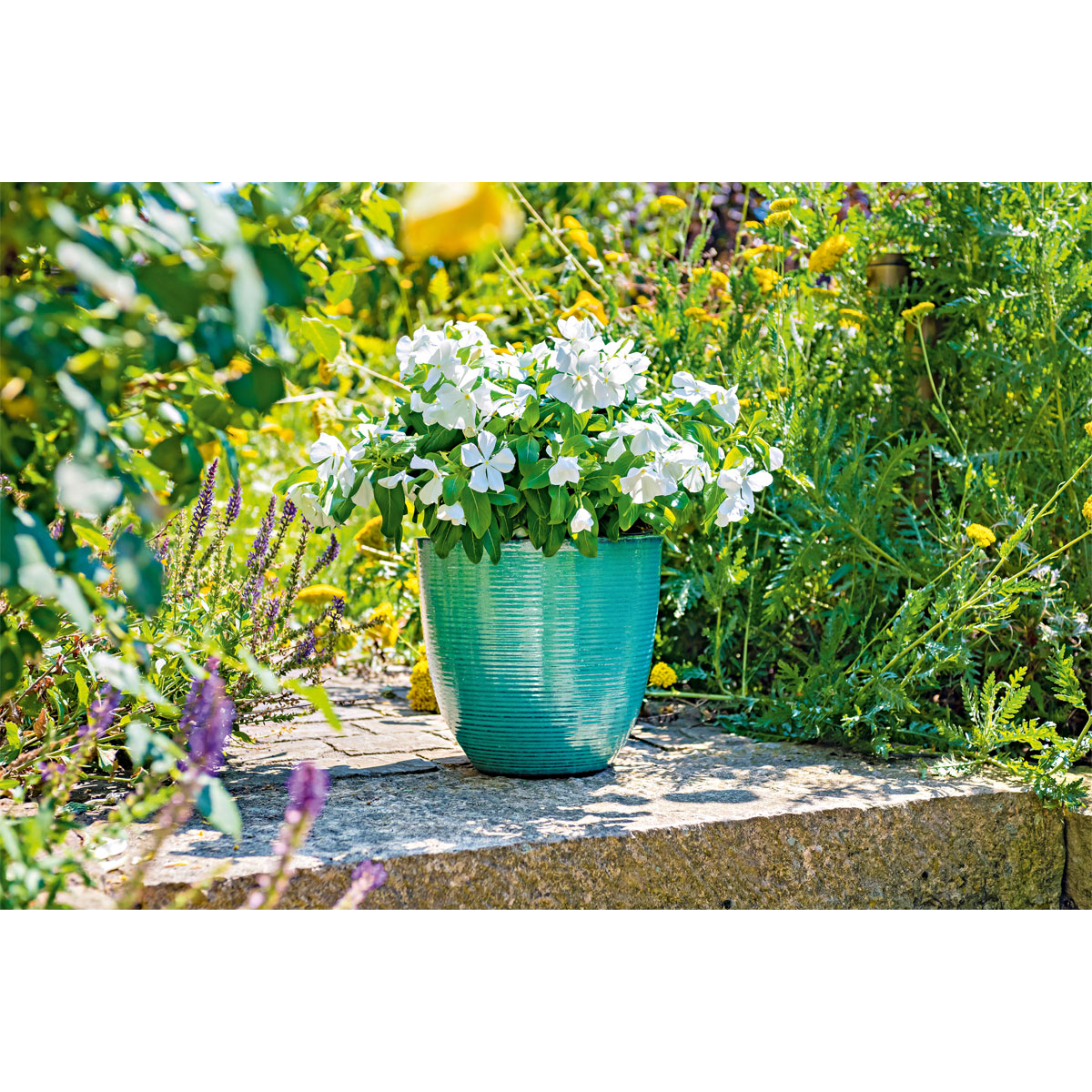 Haveson Pflanztopf Feine Rille türkis glasiert Durchmesser 28 x 27 cm Bild 2