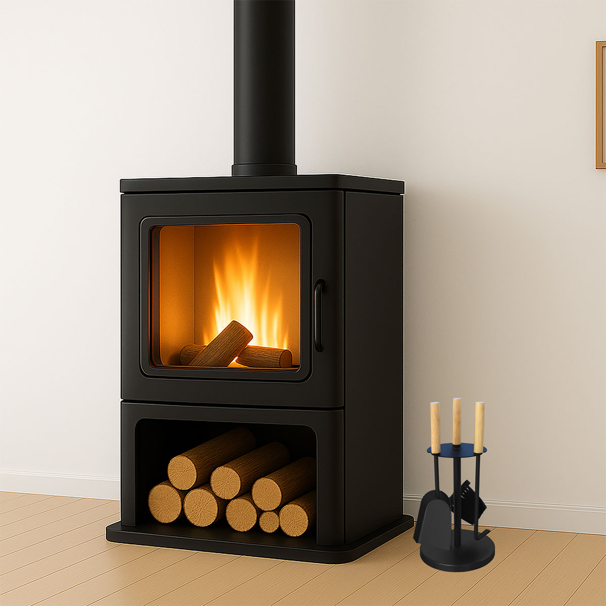 MyFireTool Kaminofenbesteck 3tlg., Farbe: Schwarz, Pulverbeschichtet, Holzgriffe Bild 2