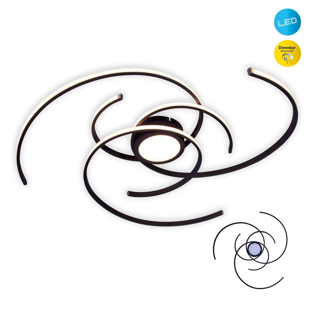 Naeve LED DL Radon Metall/KS schwarzLxBxH 75x75x7cm dimmbar Bild 2