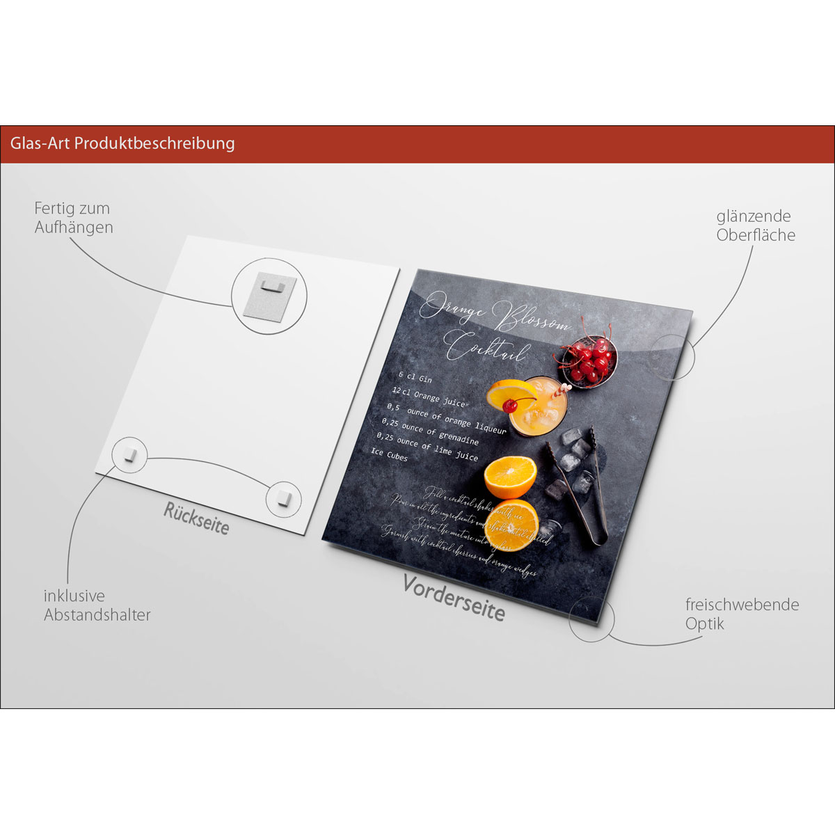 Glas-Art Orange 20 x 20 Glasbild Bild 3