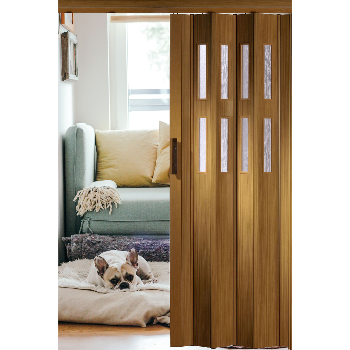 FORTE Kunststoff-Falttür Luciana B 88,5 x H 202 cm Buche 2 Fenster Bild 3