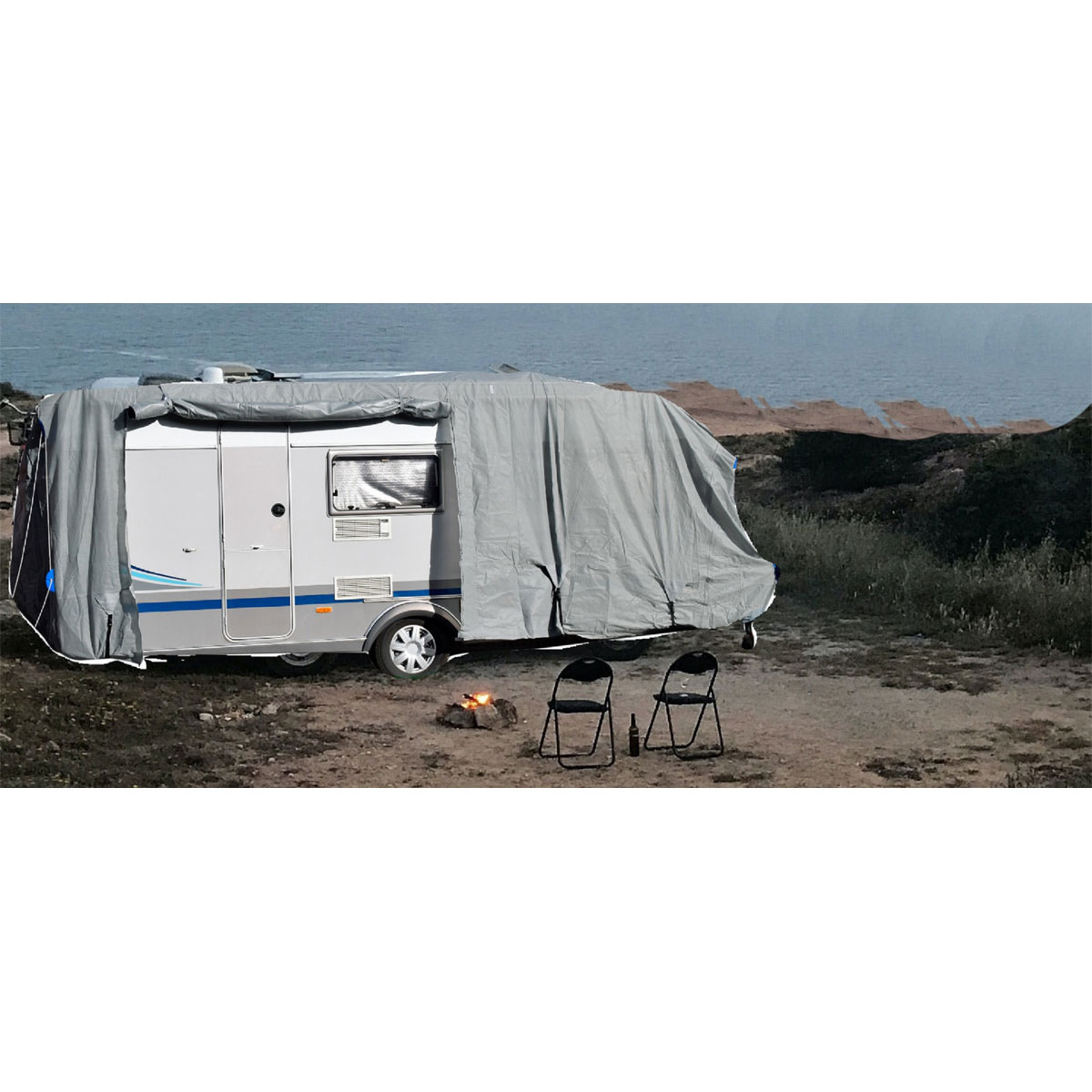 GreenYard Wohnwagen Abdeckplane mit Reflektoren Gr.M 550 x 250 x 220 cm Bild 4