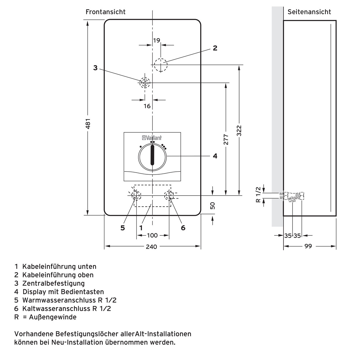 Vaillant Hydraulischer Klein-Durchlauferhitzer VEDH3/2N 3,5 KW