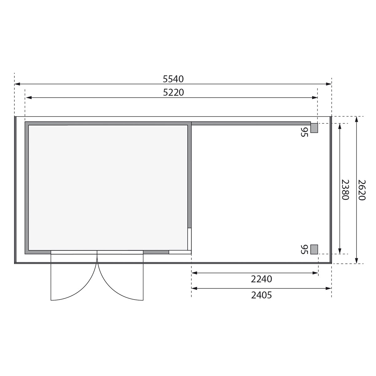 Karibu BBH Kerko 5 Set mit Anbaudach terragrau Bild 8