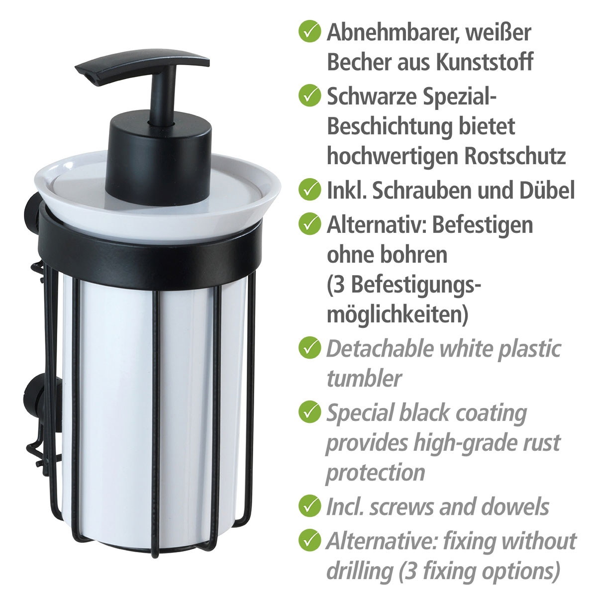 Wenko Seifenspender Classic Plus schwarz 185 ml Bild 4