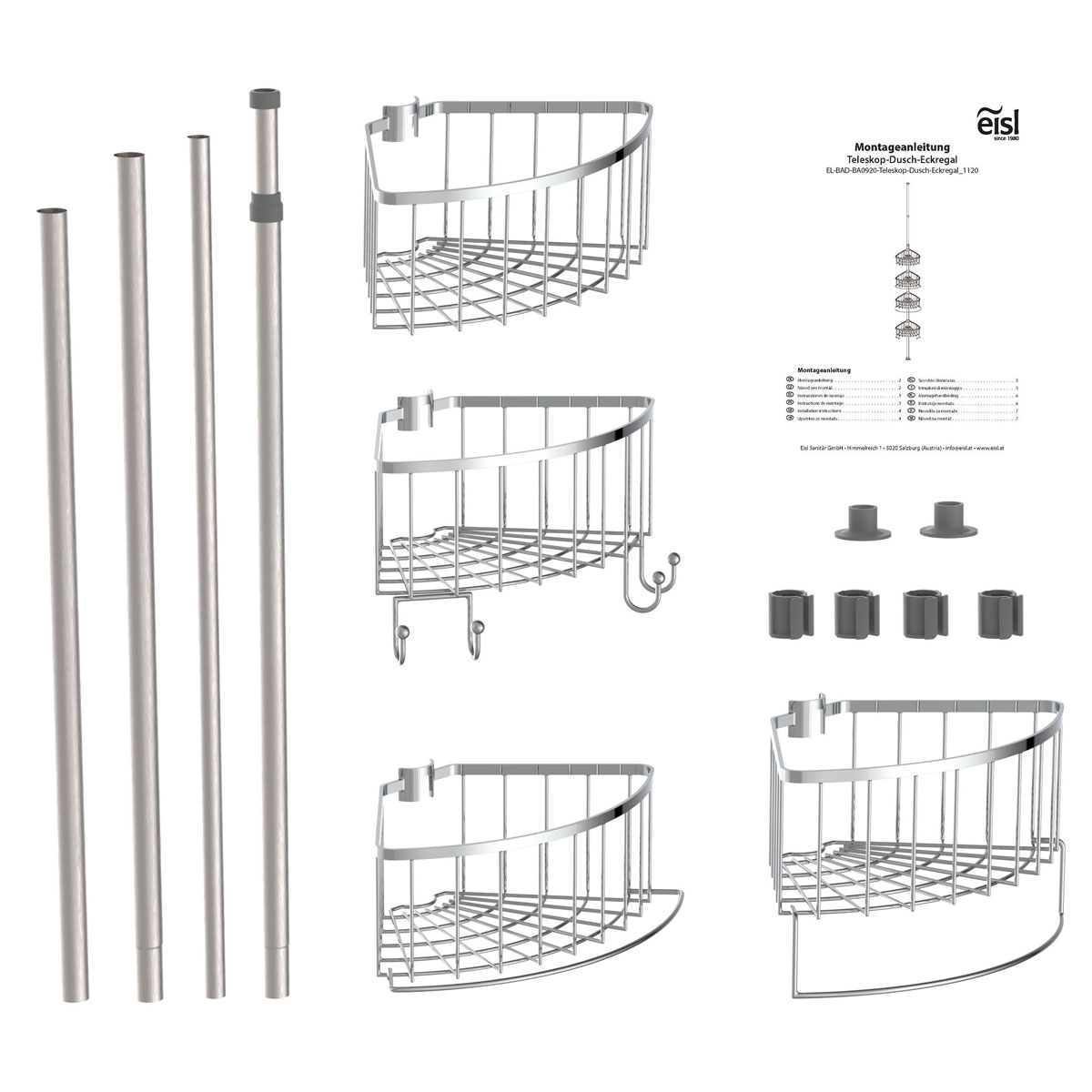 Schütte Teleskop-Dusch-Eckregal Edelstahl/Chrom Bild 4