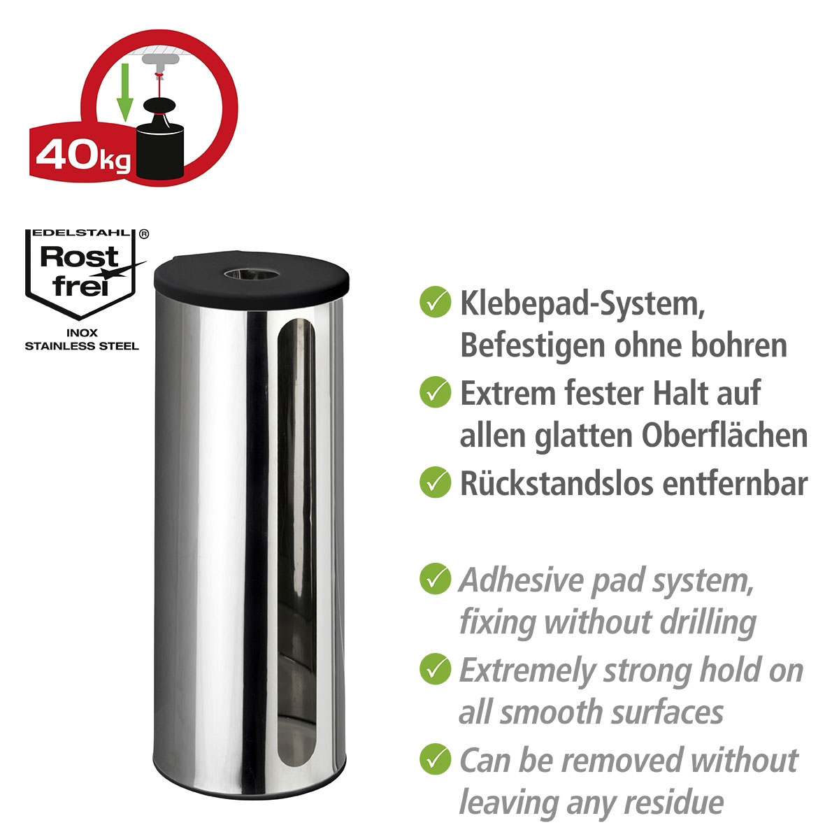 Wenko  Turbo-Loc Edelstahl Ersatzrollenhalter Detroit rostfrei Befestigen ohne bohren Bild 3