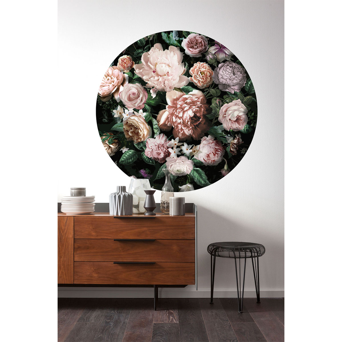 Komar Selbstklebende Vlies Fototapete rund Flower Couture Durchmesser 125 cm