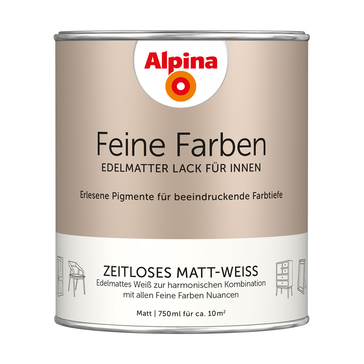 Alpina Buntlack Feine Farben Lack Zeitloses Matt-Weiss 750ml