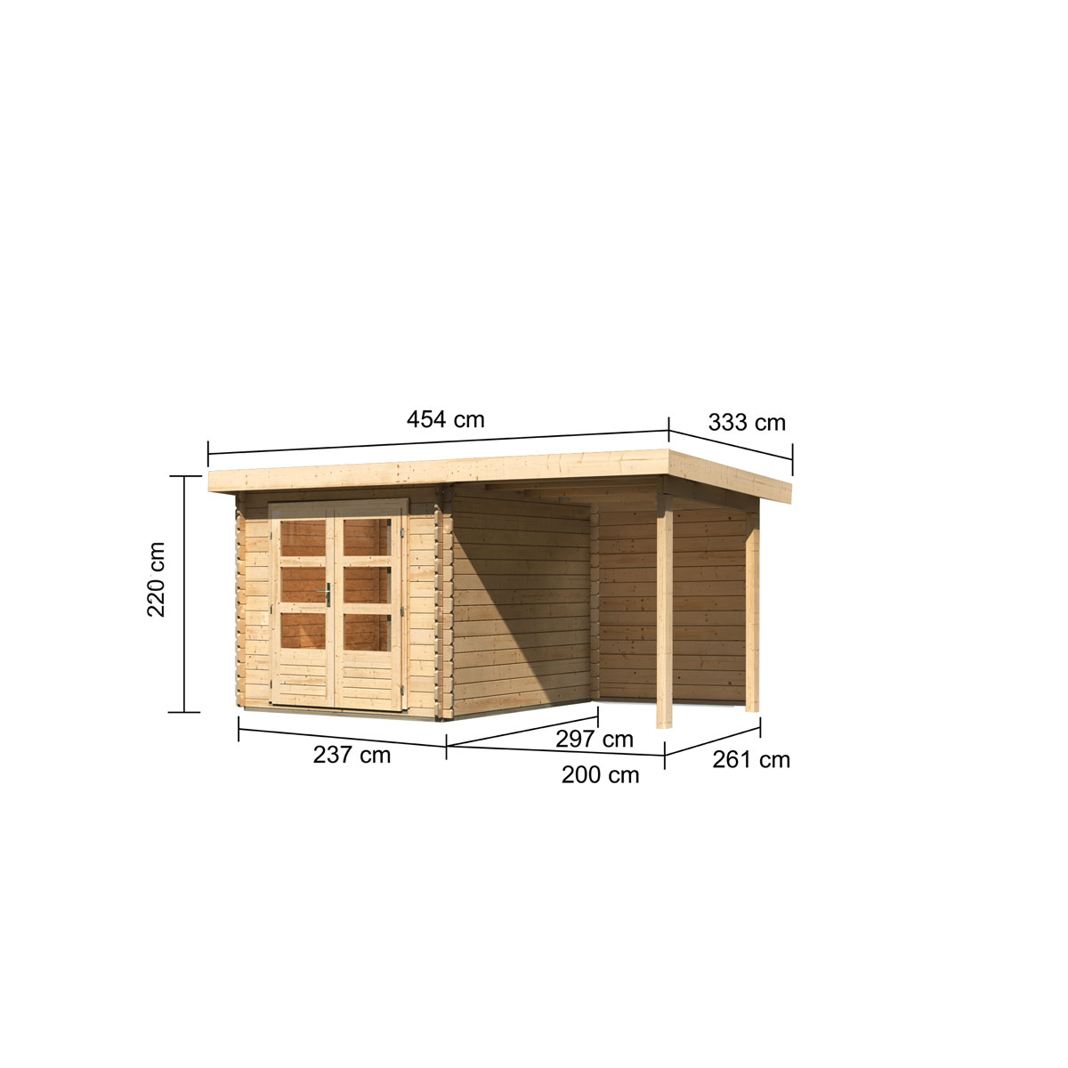 Karibu BBH Bastrup 4 Set mit Anbaudach naturbelassen Bild 3