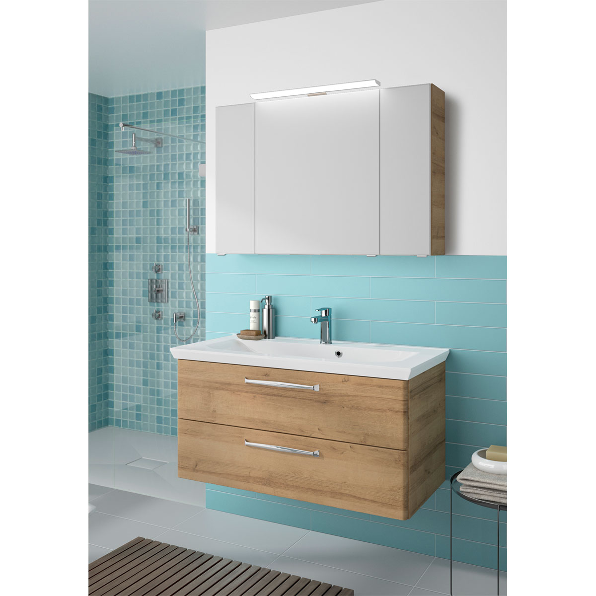 Pelipal Spiegelschrank Trentino Eiche inkl LED Leuchtmittel im Kranz Bild 2