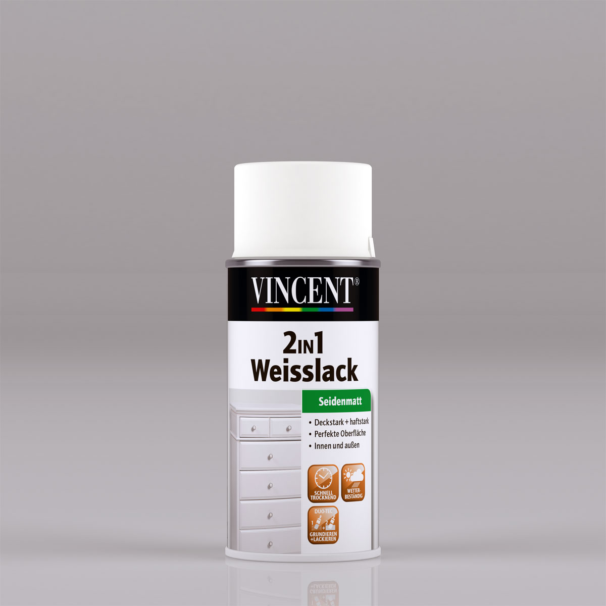 Vincent 2in1 Weißlack RAL 9010 Reinweiß seidenmatt 150 ml Vincent 2in1 Weißlack RAL 9010 Reinweiß seidenmatt 150 ml