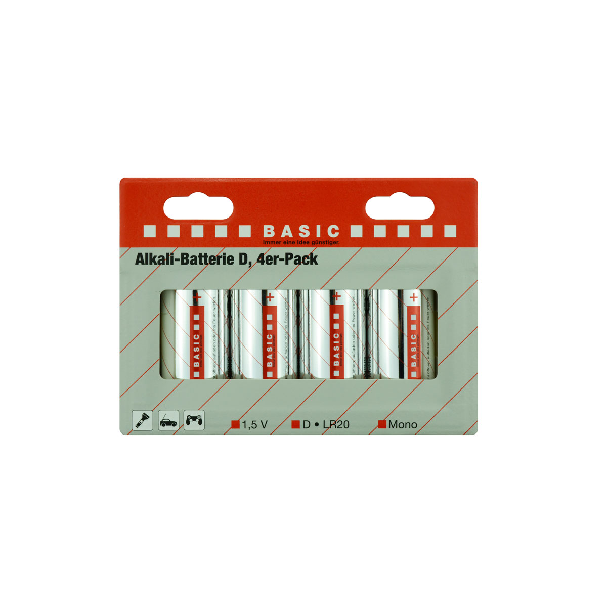Basic Alkaline-D-Batterie 1,5V 4 Stück