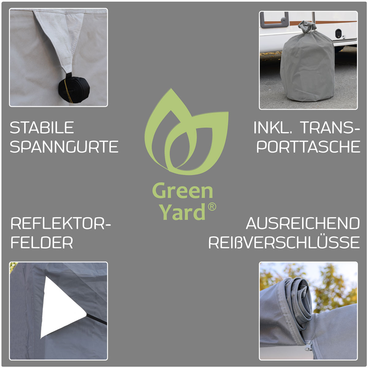 GreenYard Wohnmobil Schutzhülle mit Reflektoren Größe XL 870 x 235 x 275cm Bild 6