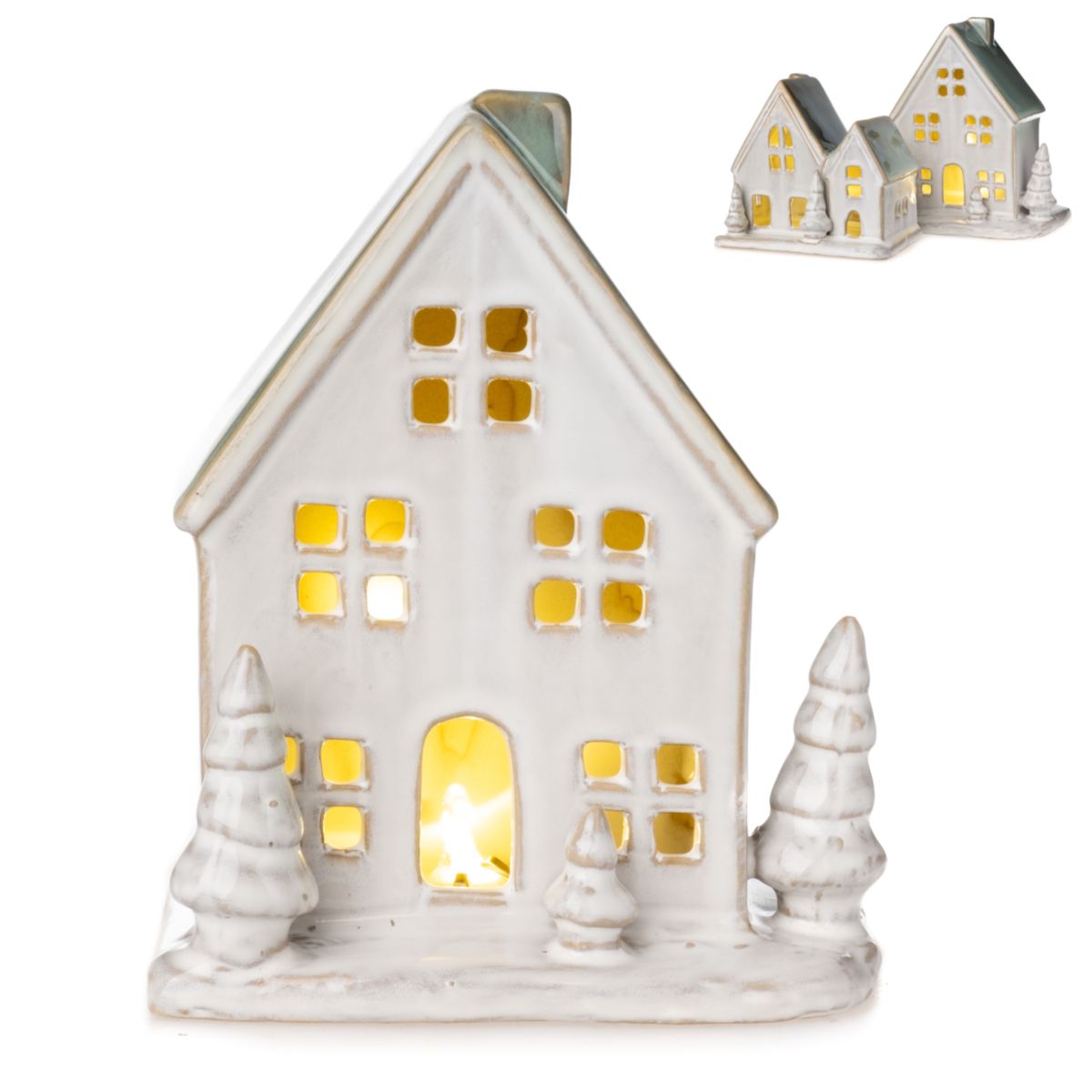 LED-Haus mit Timer 16cm creme weiss