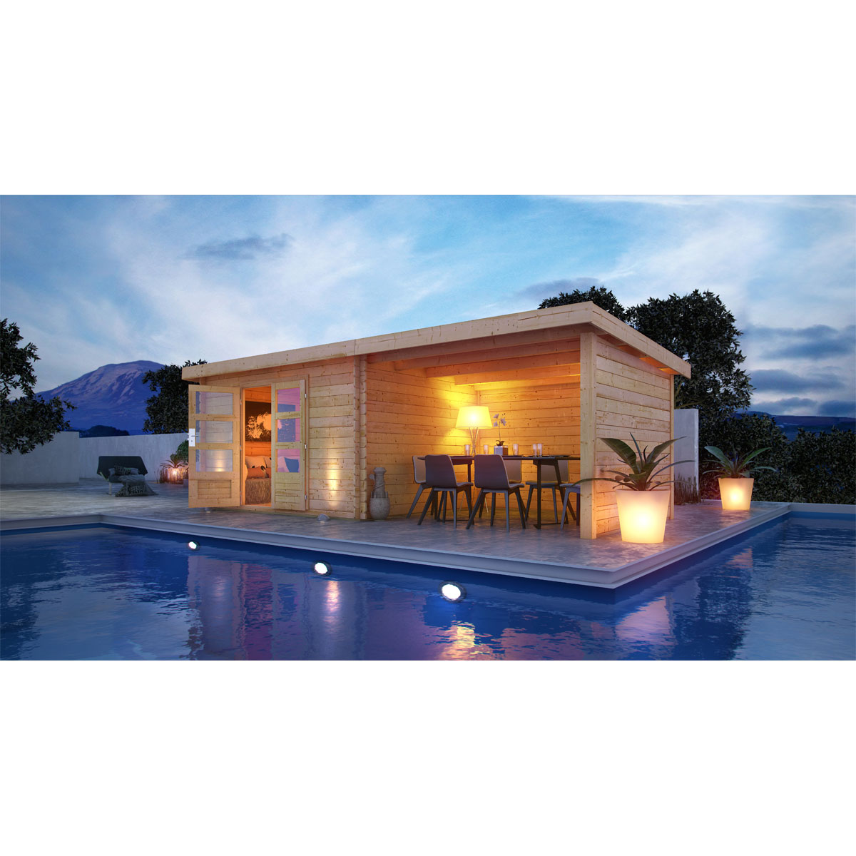 Karibu BBH Bastrup 7 Set mit Anbaudach naturbelassen