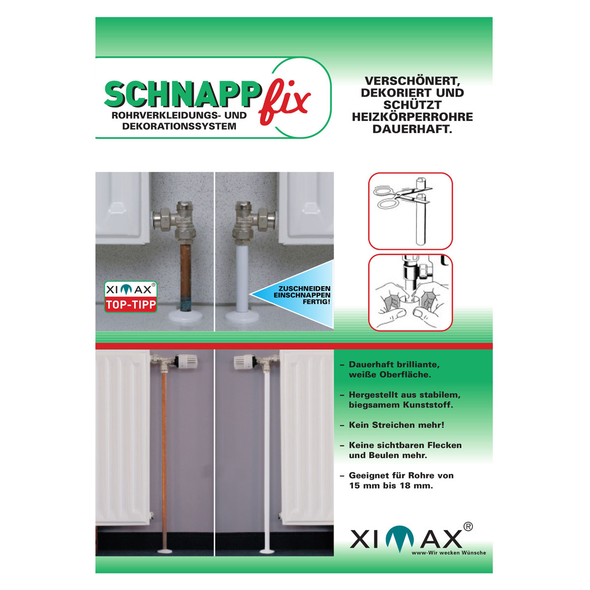 Ximax  Heizkörper Zubehör Schnappfix Rohrverkleidung 3-Fach Weiß