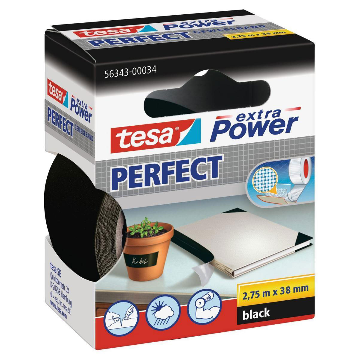 Tesa Extra Power Gewebeband schwarz 38 mm