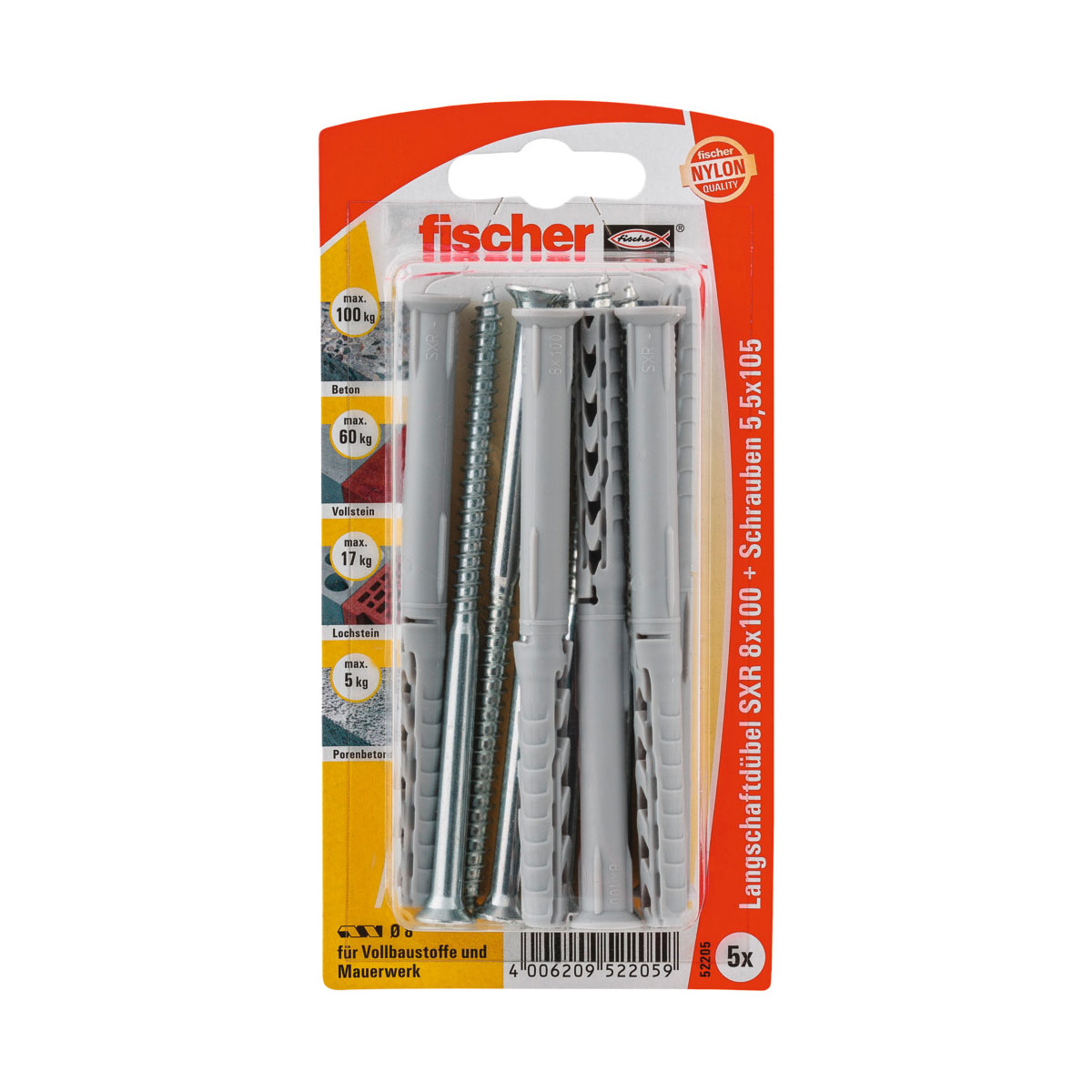 Fischer Langschaftdübel SX R 8 x 100 mm Z-Senkkopfschraube 5 Stück Fischer Langschaftdübel SX R 8 x 100 mm Z-Senkkopfschraube 5 Stück