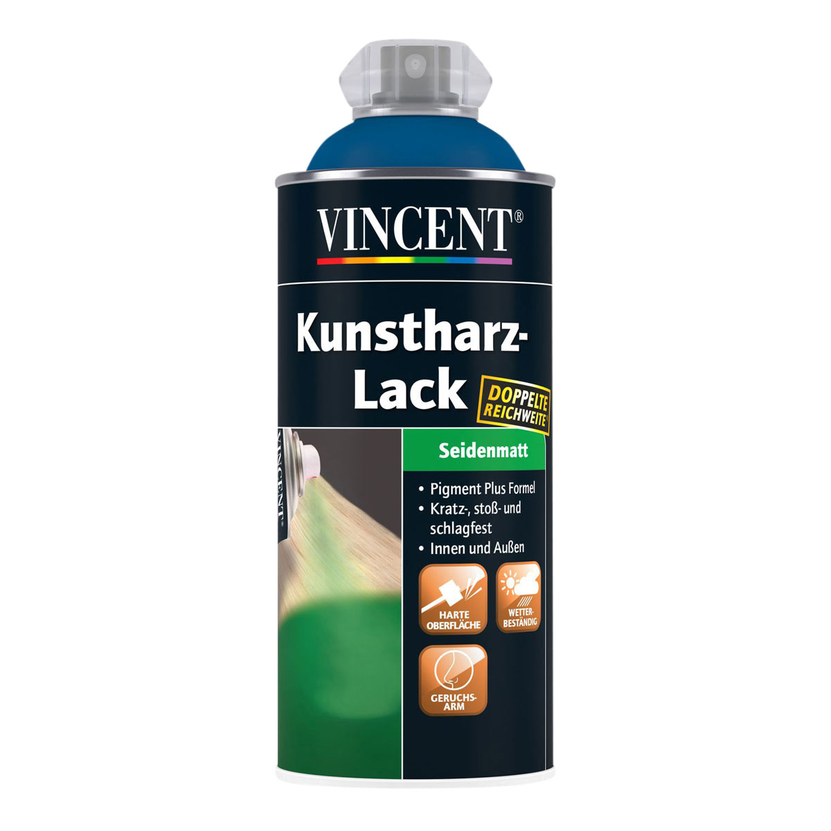 Vincent Kunstharzlack Spray Enzianblau 0,4 L Seidenmatt Bild 1