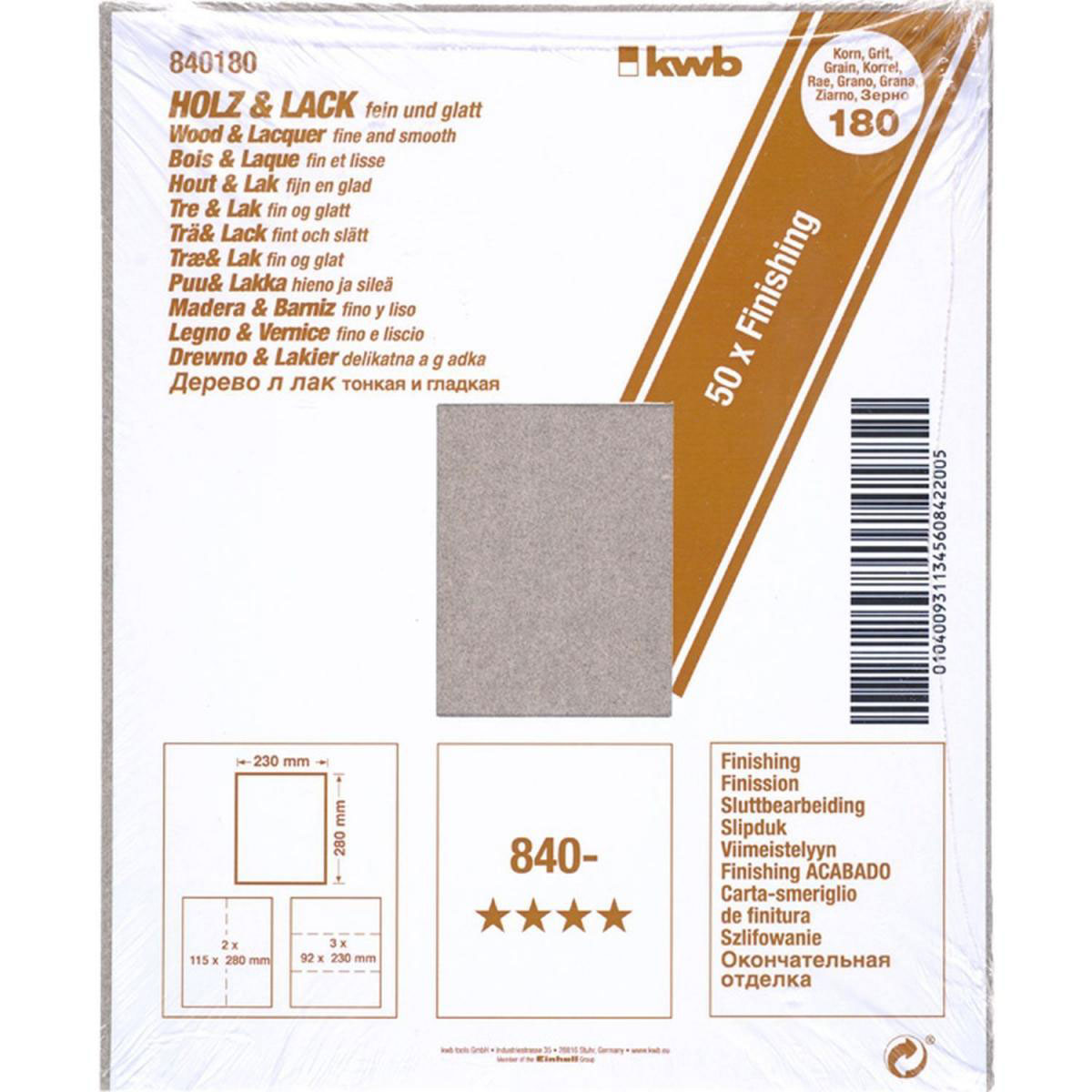 kwb  Schleifpapier Holz und Lack Finishing 230 x 280 mm K180 Bild 2