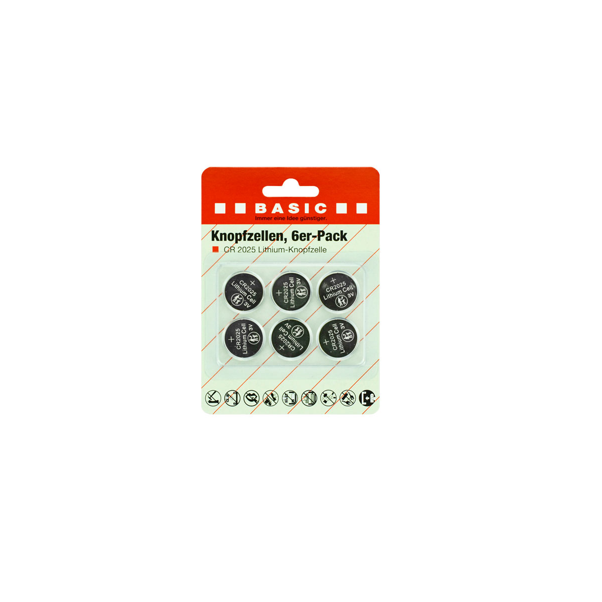 Basic Knopfzellen 6er- Pack CR 2025