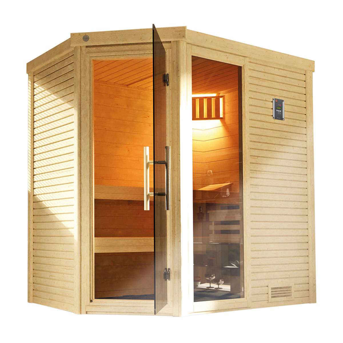 Weka  Premium Massivholz-Sauna TURKU Größe 2 Sparset 7,5 kW OS