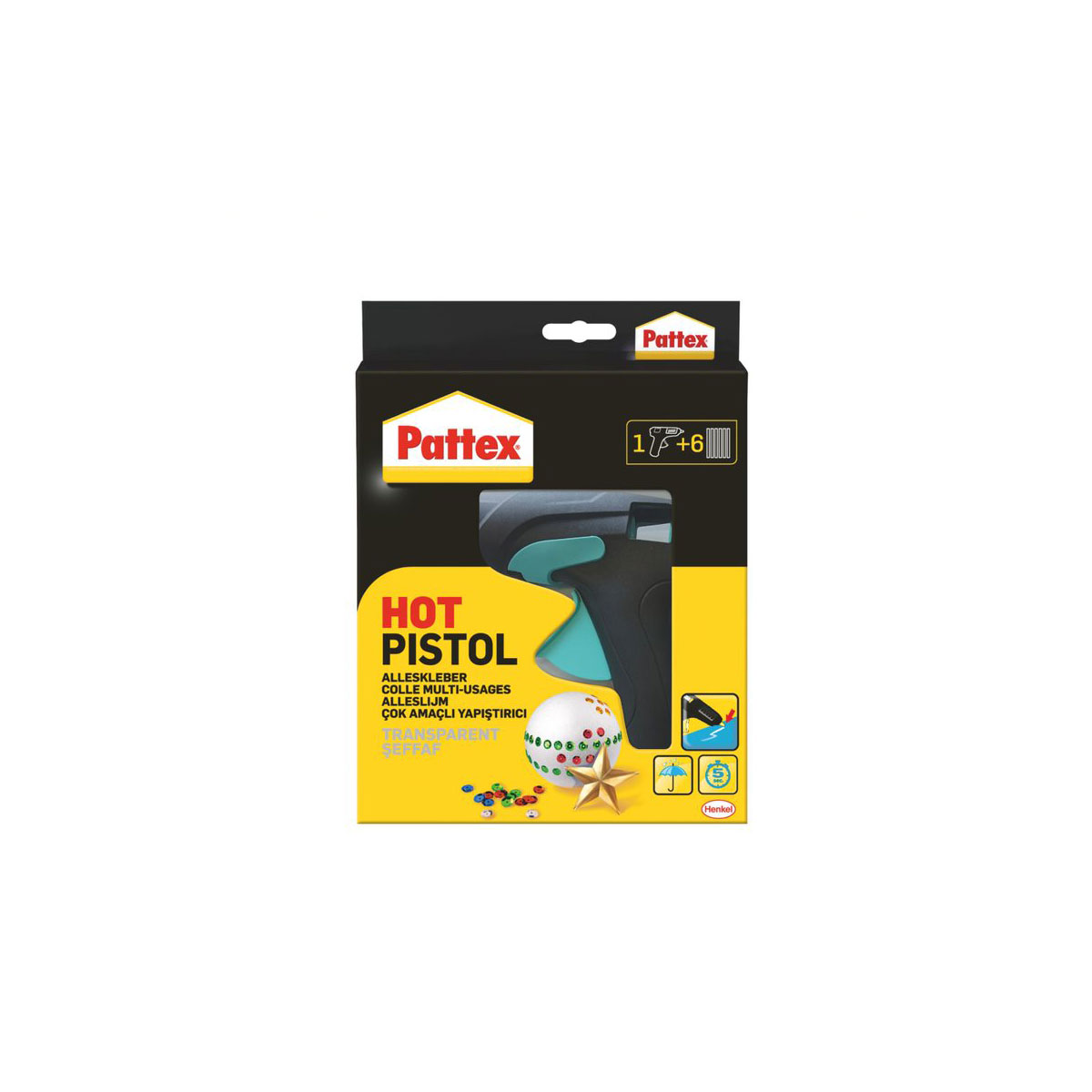 Pattex Heißklebepistole Hot Pistol 1x Klebepistole und 6x Hotmelt Klebesticks
