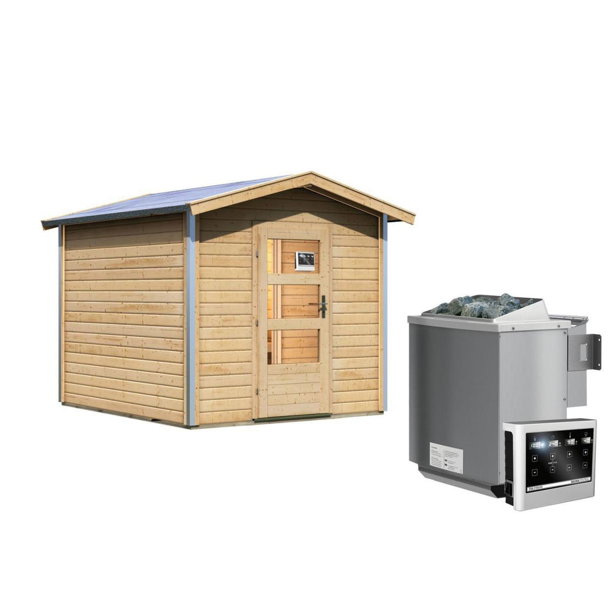 Karibu Saunahaus Bosse 1 38 mm 9 kW Bio Ofen externe Strg moderne Tür