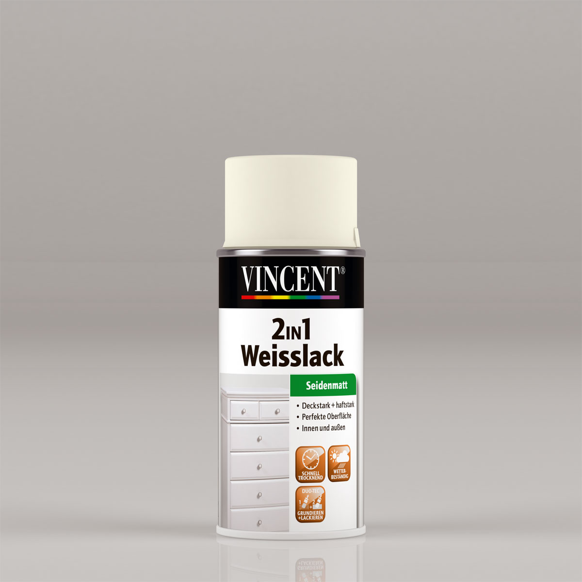 Vincent 2in1 Weißlack RAL 9001 Cremeweiß seidenmatt 150 ml Vincent 2in1 Weißlack RAL 9001 Cremeweiß seidenmatt 150 ml