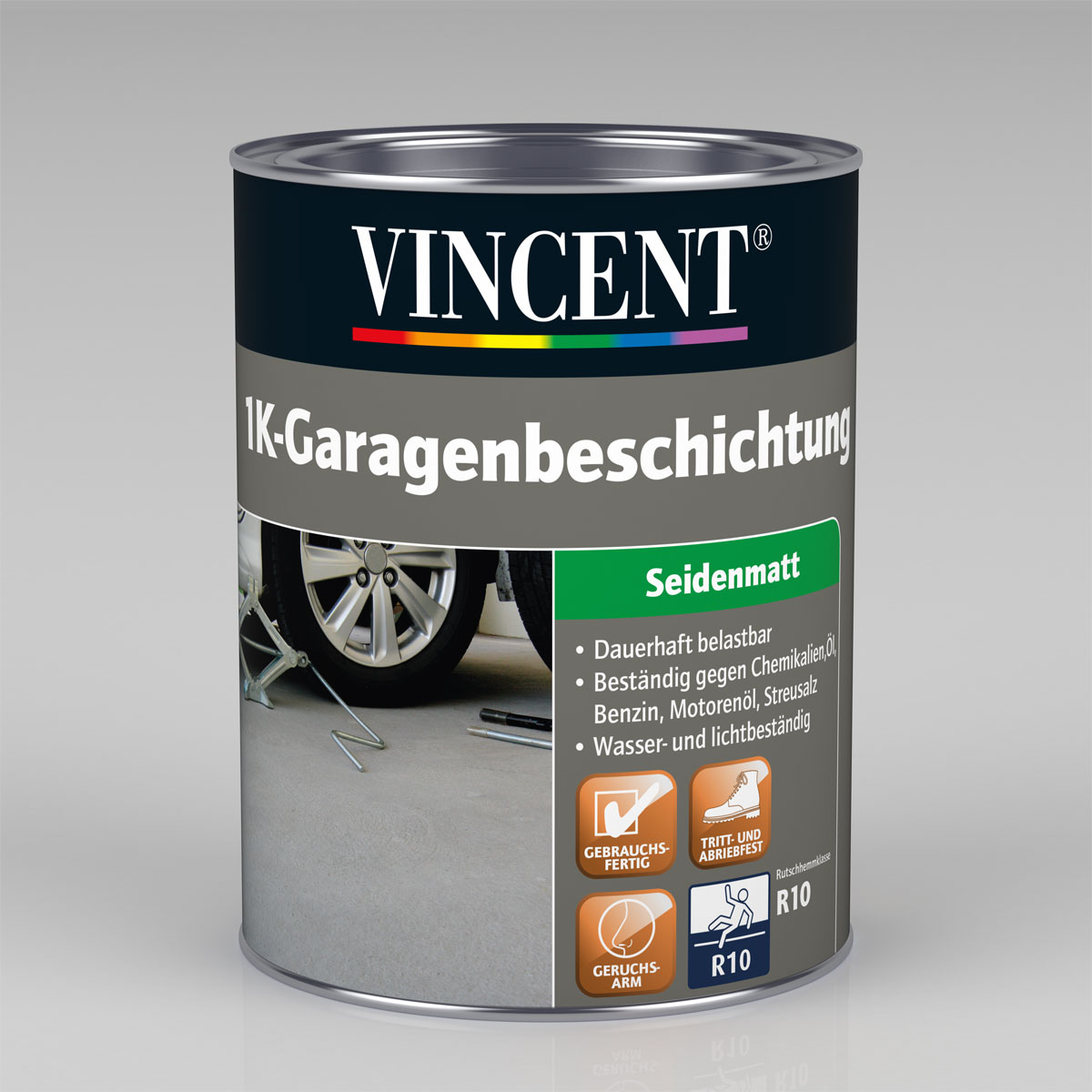 Vincent 1K-Garagen-Beschichtung Lichtgrau 2,5 L, Lichtgrau