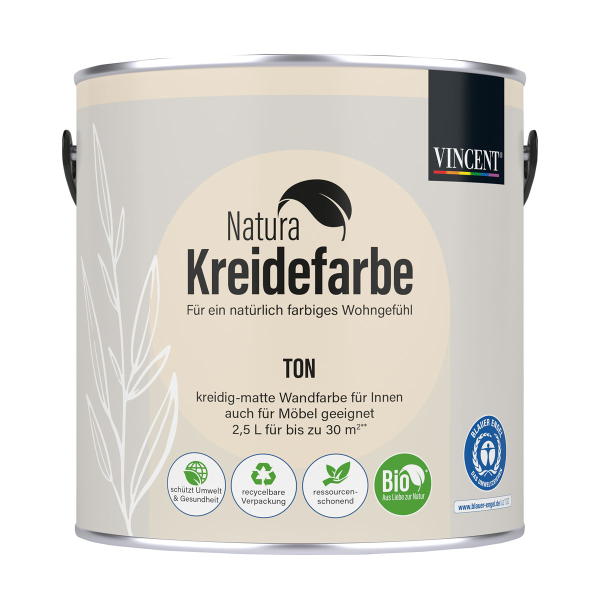 Vincent  Natura Kreidefarbe Ton matt 2,5 L