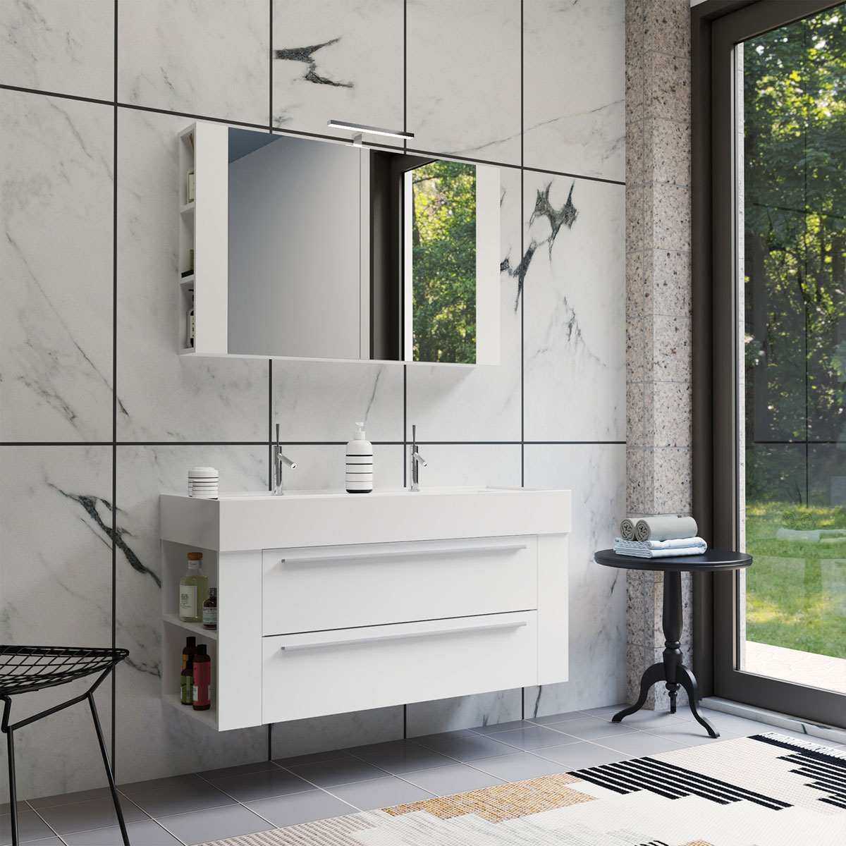 Progetto Idea Stella Badmöbel DOMUS 120 weiß mit Spiegelschrank und Lampe Bild 2