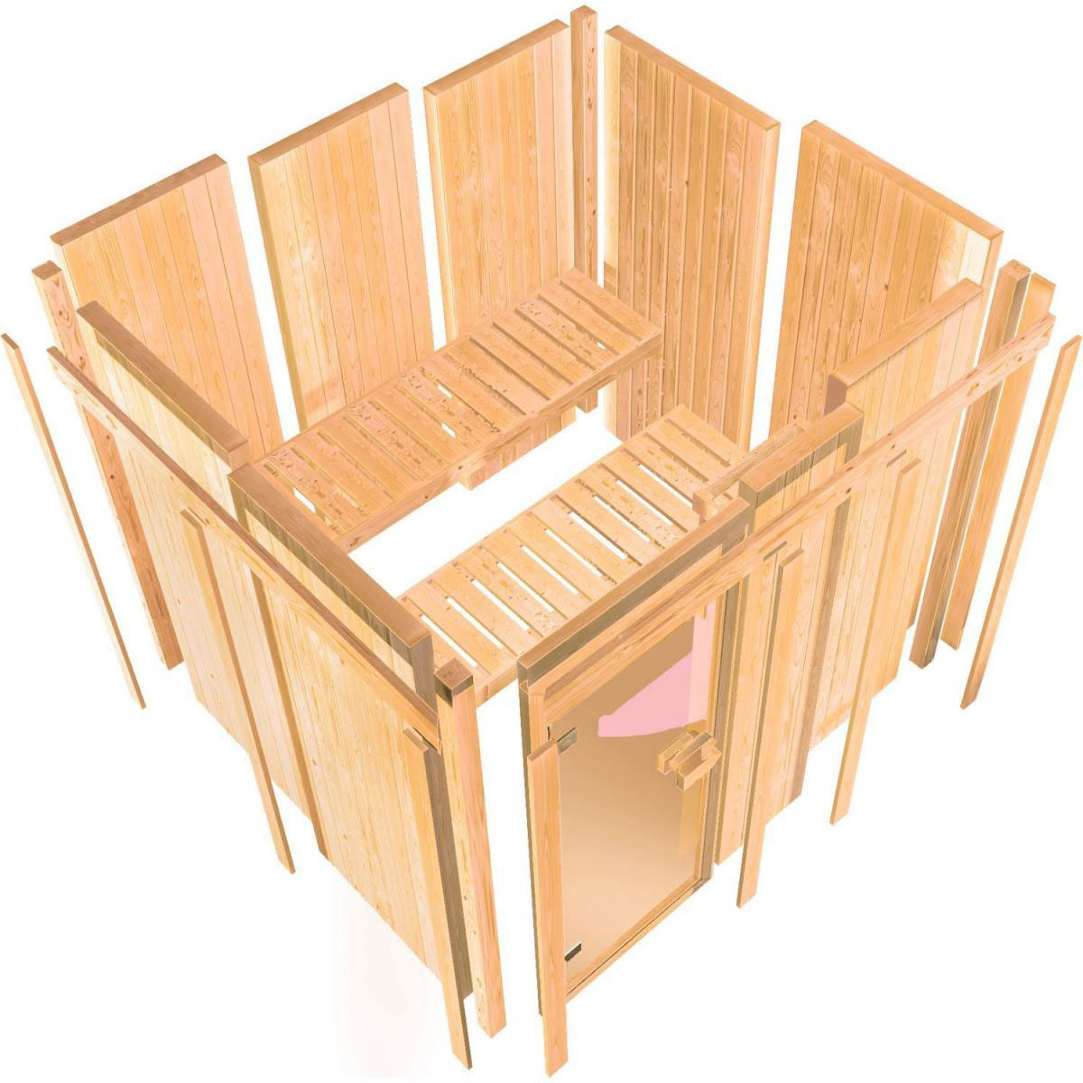 Karibu Sauna Malin Eckeinstieg 9 kW Ofen externe Strg kein Kranz Klarglas-Tür Bild 7