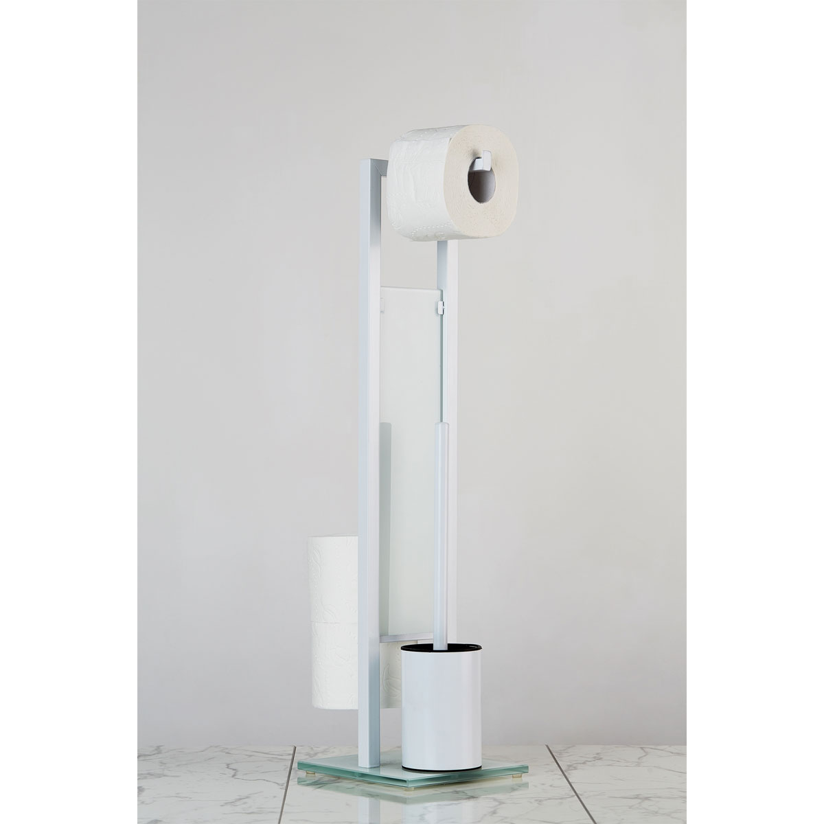 Wenko Stand WC-Garnitur Rivalta Weiß integrierter Toilettenpapierhalter und  WC-Bürstenhalter | 514809 | Toilettenbürstenhalter