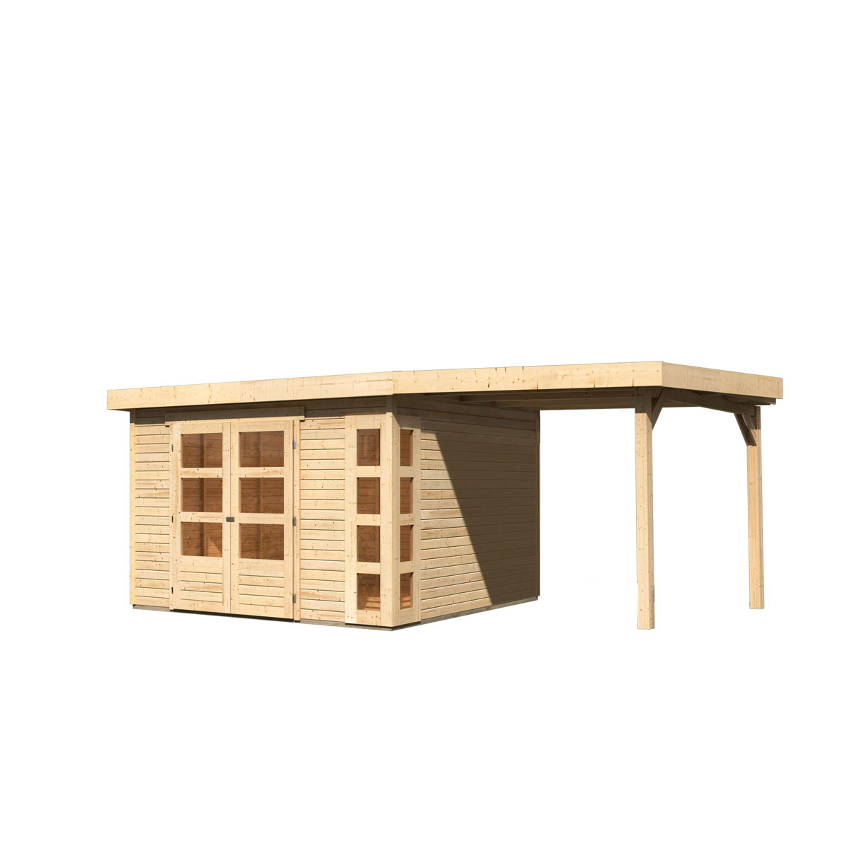 Karibu BBH Kerko 6 Set mit Anbaudach naturbelassen Bild 5