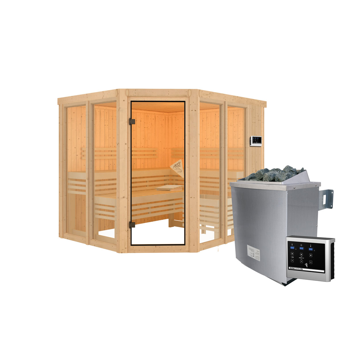 Karibu Sauna Ainur 3 naturbelassen externe Steuerung ohne Kranz Bild 3