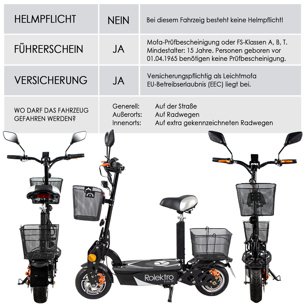 Rolektro E-Scooter „E-Joy 20“, faltbar, Schwarz Bild 5