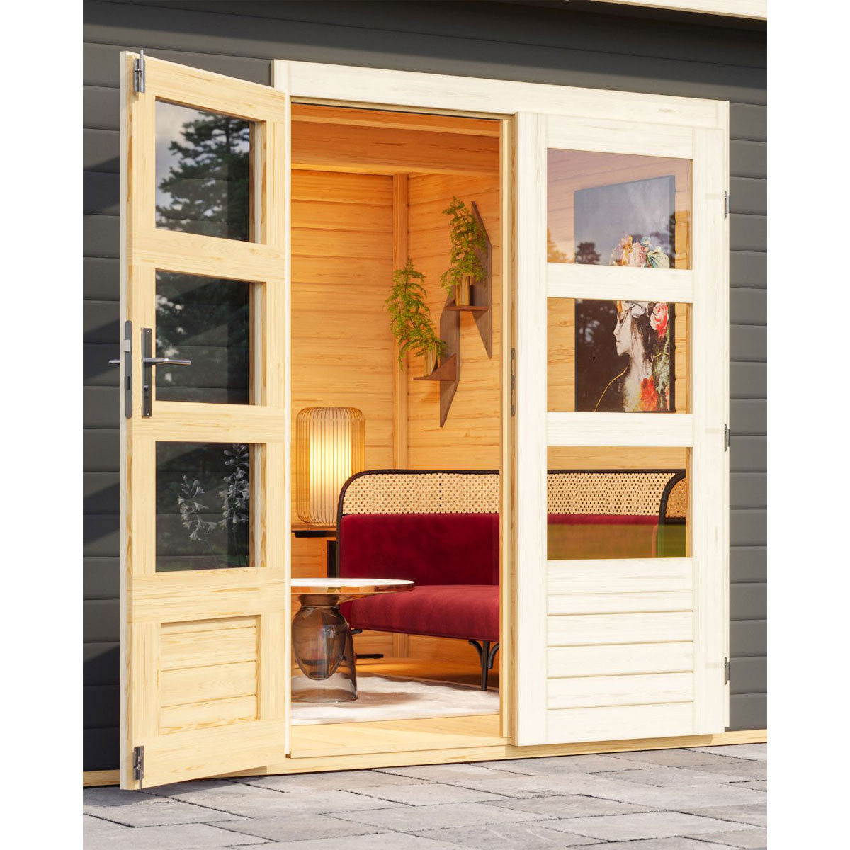 Karibu  Gartenhaus Northeim 5 terragrau 40 mm mit Anbaudach Bild 5