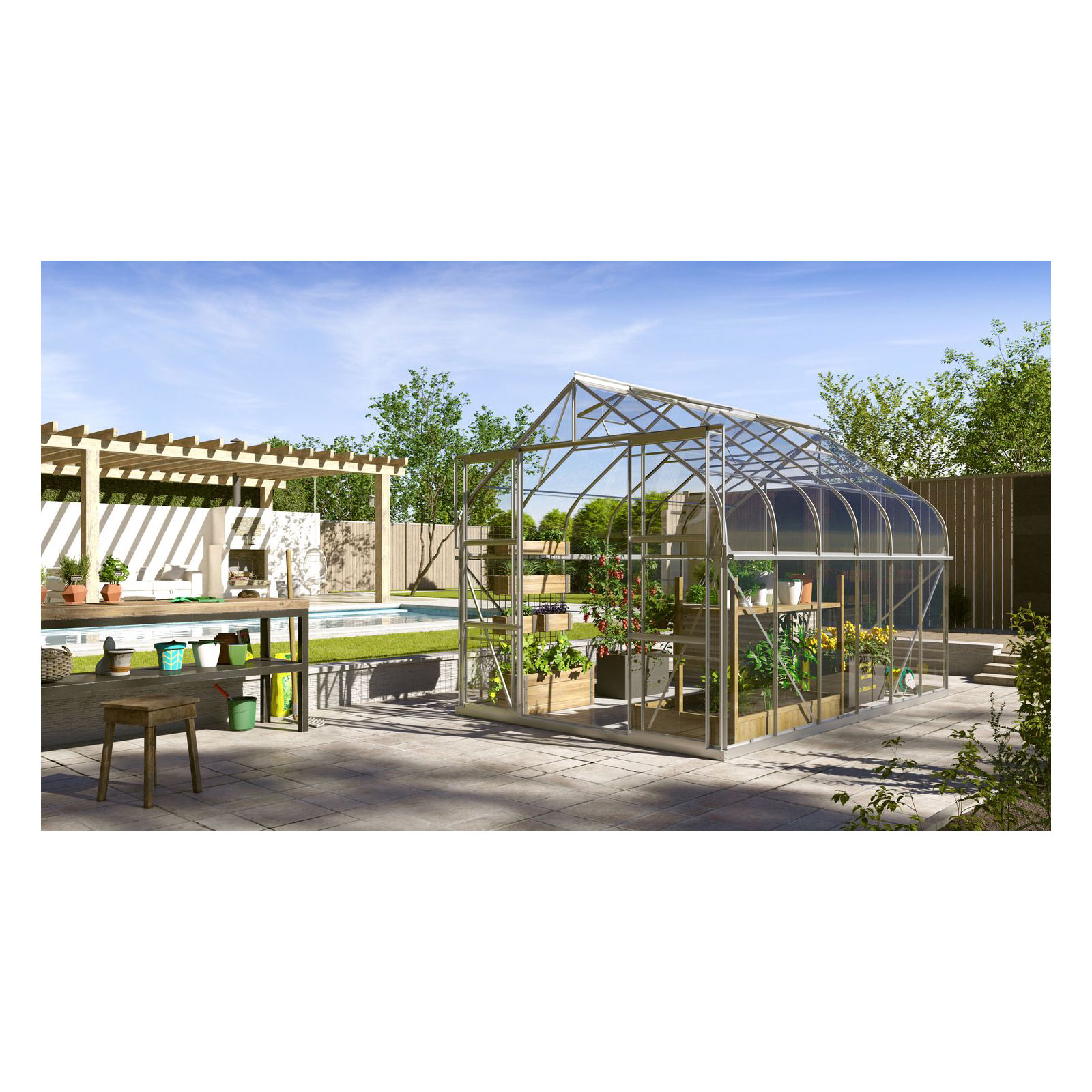 Vitavia Gewächshaus Dione 9900 9,9m² 3 mm Einscheibensicherheitsglas silber Bild 2