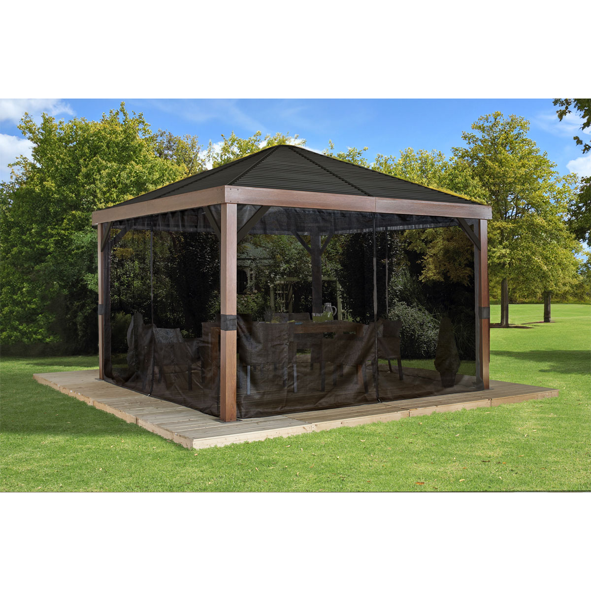 Sojag Pavillon Valencia 1212 inkl. Moskitonetz 364,3x364,3x310cm Holzoptik Bild 4