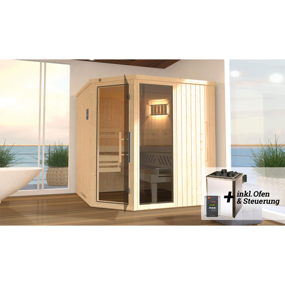 Weka  Elementsauna Varberg Größe 2 Sparset 7,5 kW Bio S Glastuer und Fenster Bild 2